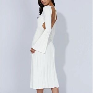 MESHKI - Flare Sleeve Knit Midi Dress - White